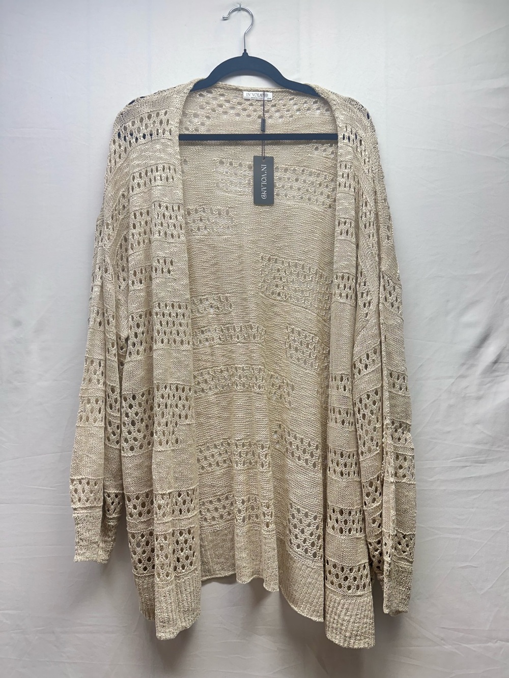 Beige Open Weave Open Front Cardigan